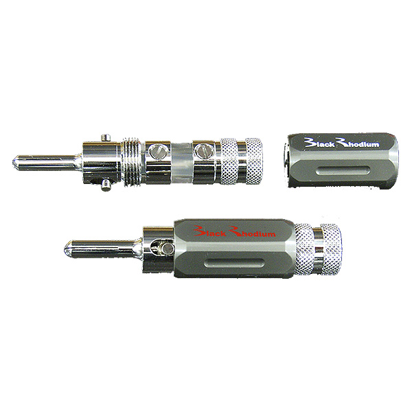 BLACK RHODIUM Rhodium Plated Locking Banana Plugs White solder