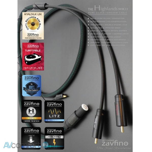 Zavfino The Highlands MkII Phono Cable Angle DIN-RCA 1,5 m